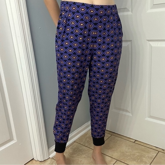 Kate Spade Saturday Pants Jogger Lounge Casual Purple Patterned Silk Extra Small - Picture 2 of 6